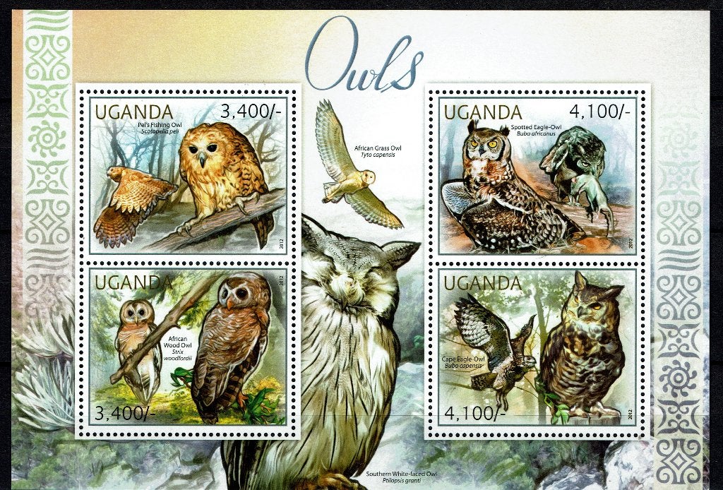 UGANDA 2012 PF BLOK UILEN OWLS VOGELS BIRDS 1, Ophalen of Verzenden, Postfris, Dier of Natuur