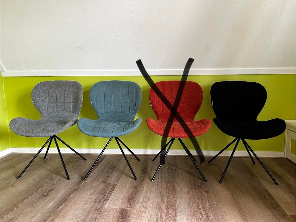 Drie OMG Zuiver eetkamerstoelen, Huis en Inrichting, Stoelen, Ophalen, Gebruikt, Overige kleuren, Drie