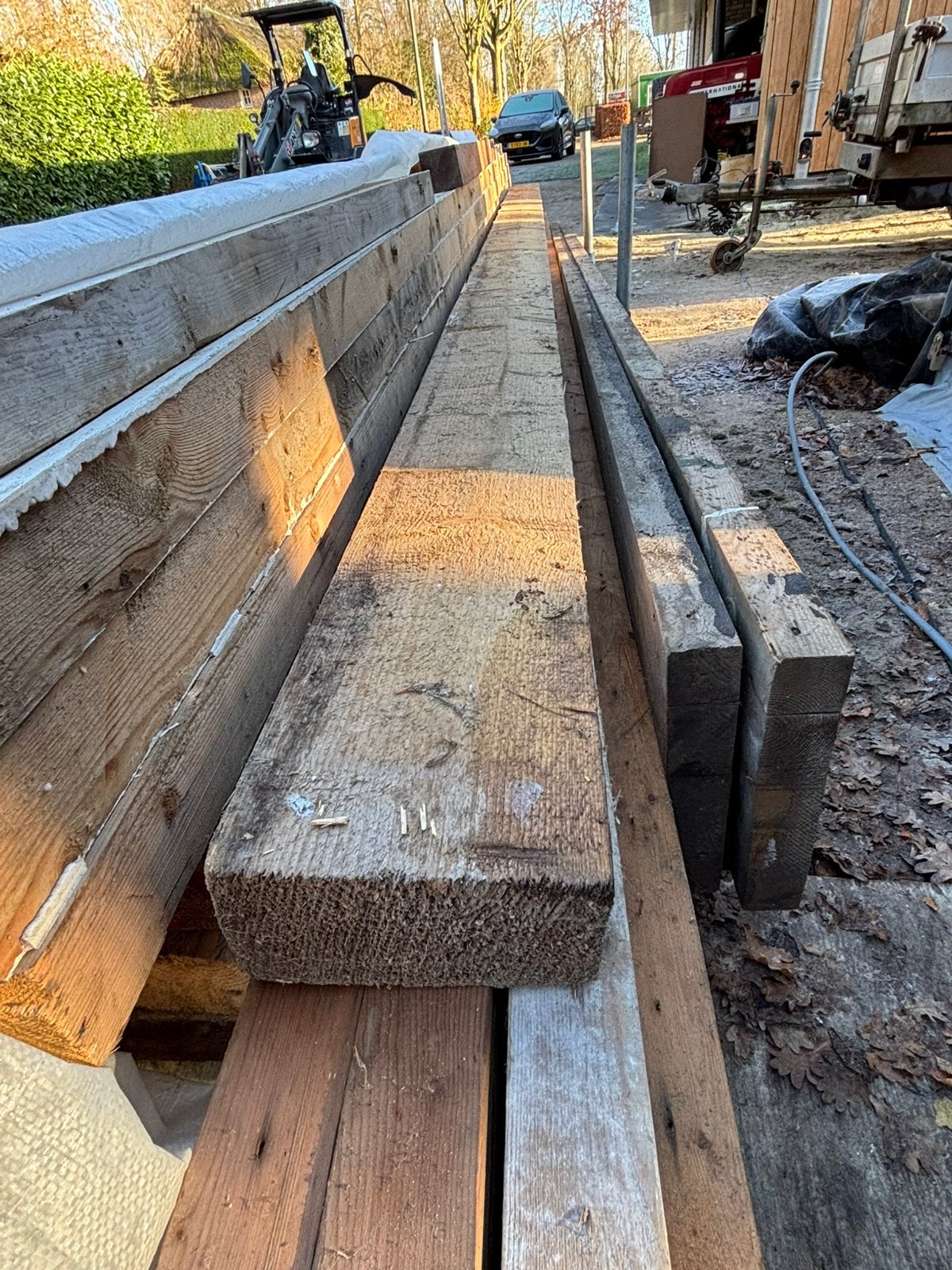 Houten balk spant 570 cm lang, 20x9.5 cm, Tuin en Terras, Palen, Balken en Planken, Zo goed als nieuw, Balken, 250 cm of meer