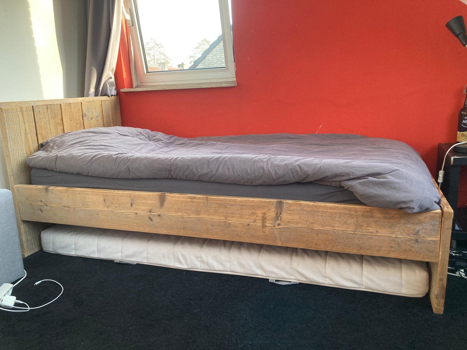 Houten 1 persoonsbed, Ophalen, Gebruikt, 90 cm, Eenpersoons
