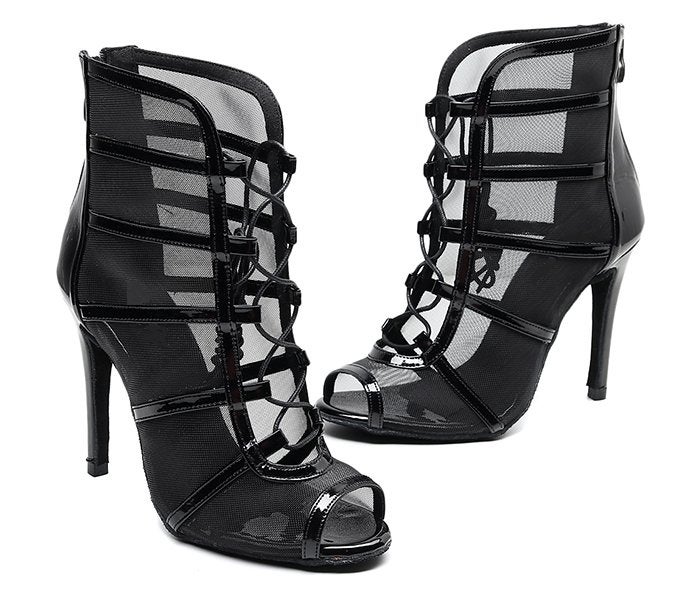 Zwarte hoge salsa mesh hakken tango dans danshakken dames, Verzenden, Nieuw, Zwart, Pumps