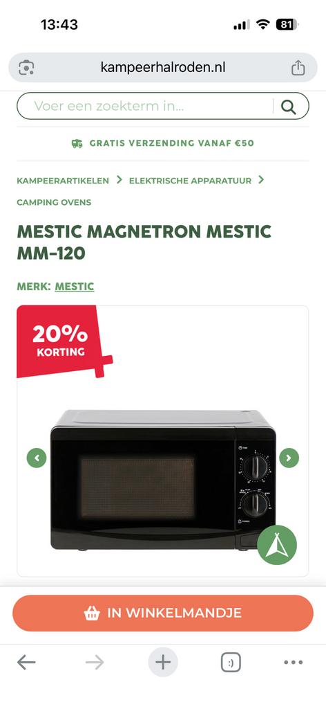 Mestic Camping magnetron, Ophalen, Zo goed als nieuw