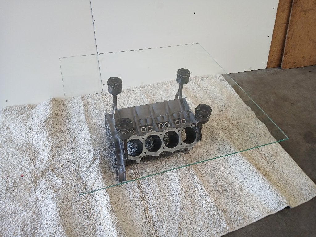 V8 Motor Blok Salontafel Land Range Rover V8 Glazen Tafel, Ophalen, Gebruikt, 50 tot 100 cm, Vierkant