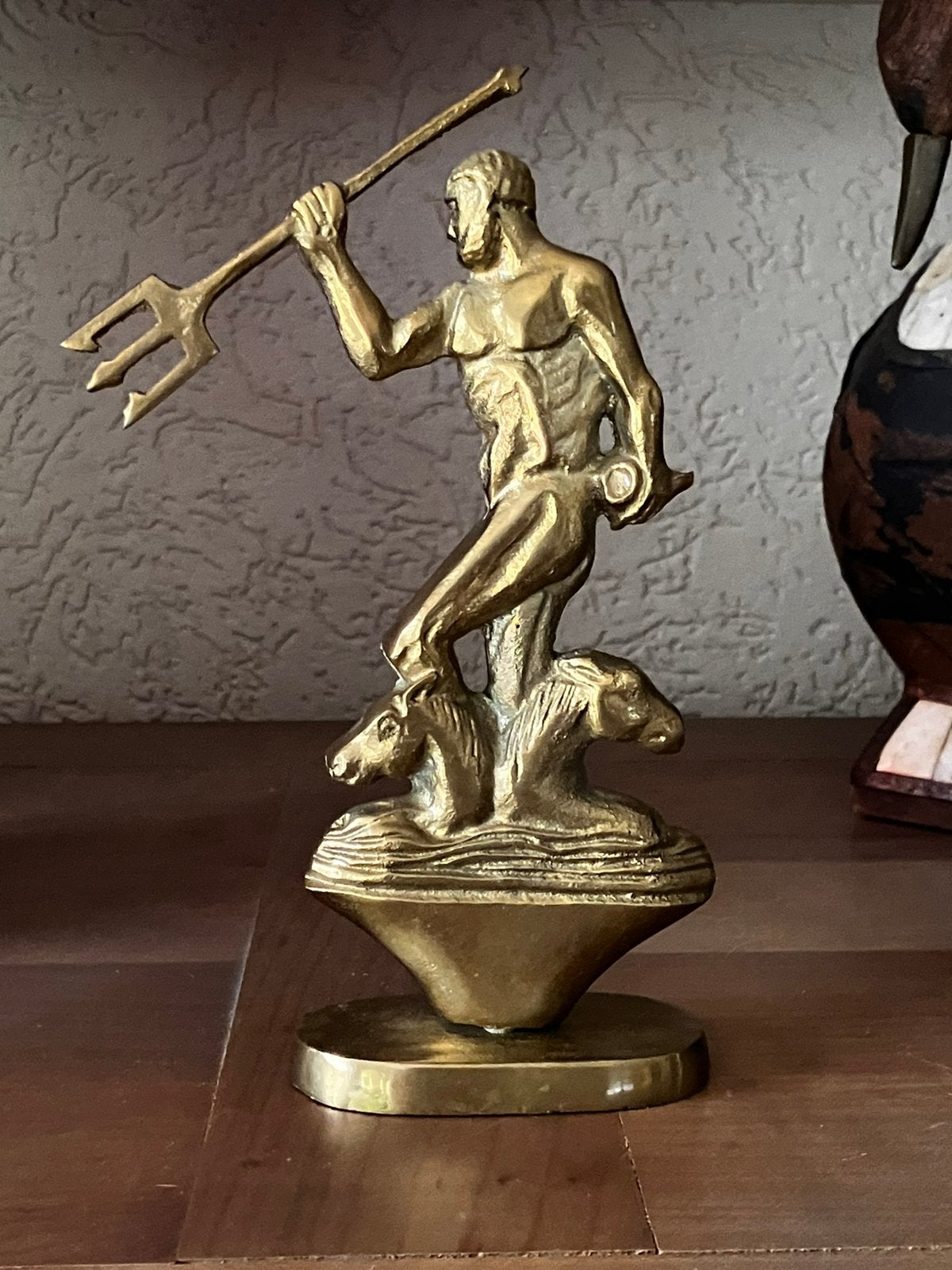 Vintage Mythologisch sculptuur Messing Poseidon, Antiek en Kunst, Ophalen of Verzenden