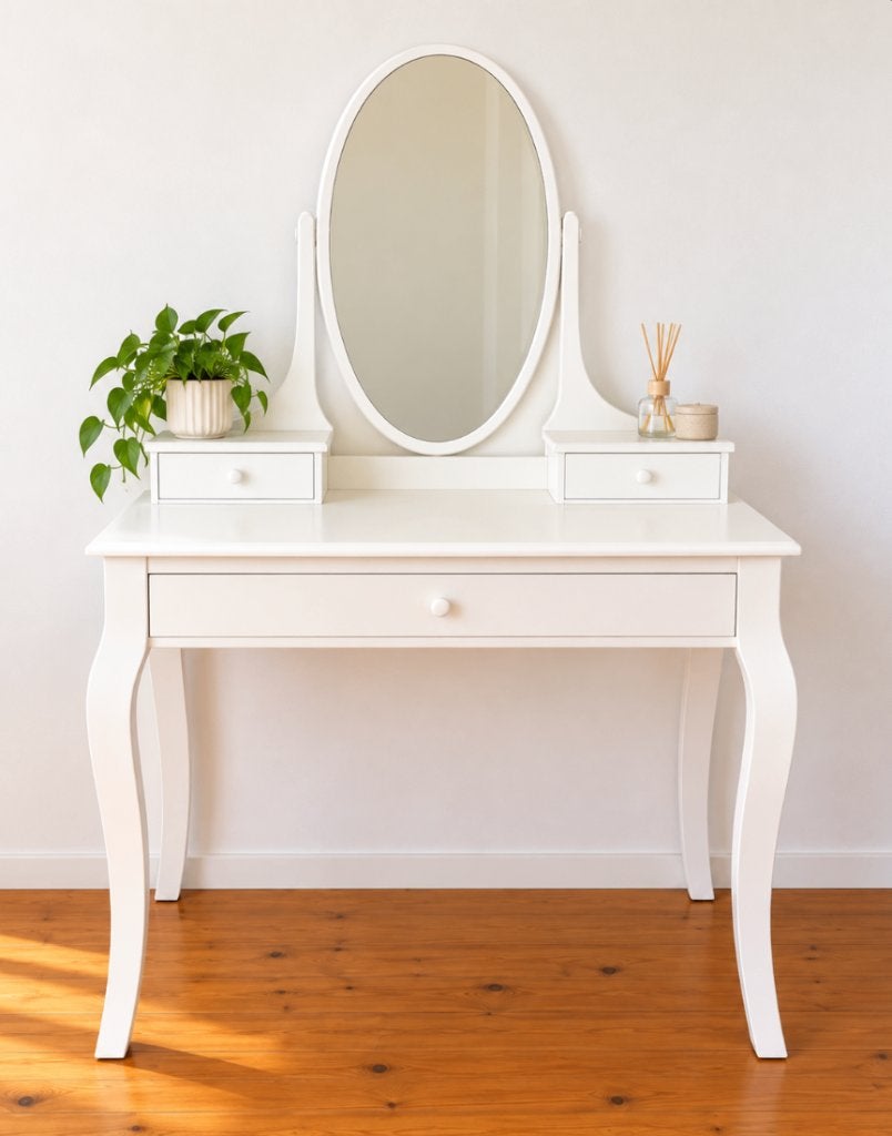 Makeup tafel/ Witte kaptafel met ovale spiegel, Ophalen, 50 tot 100 cm, Minder dan 100 cm