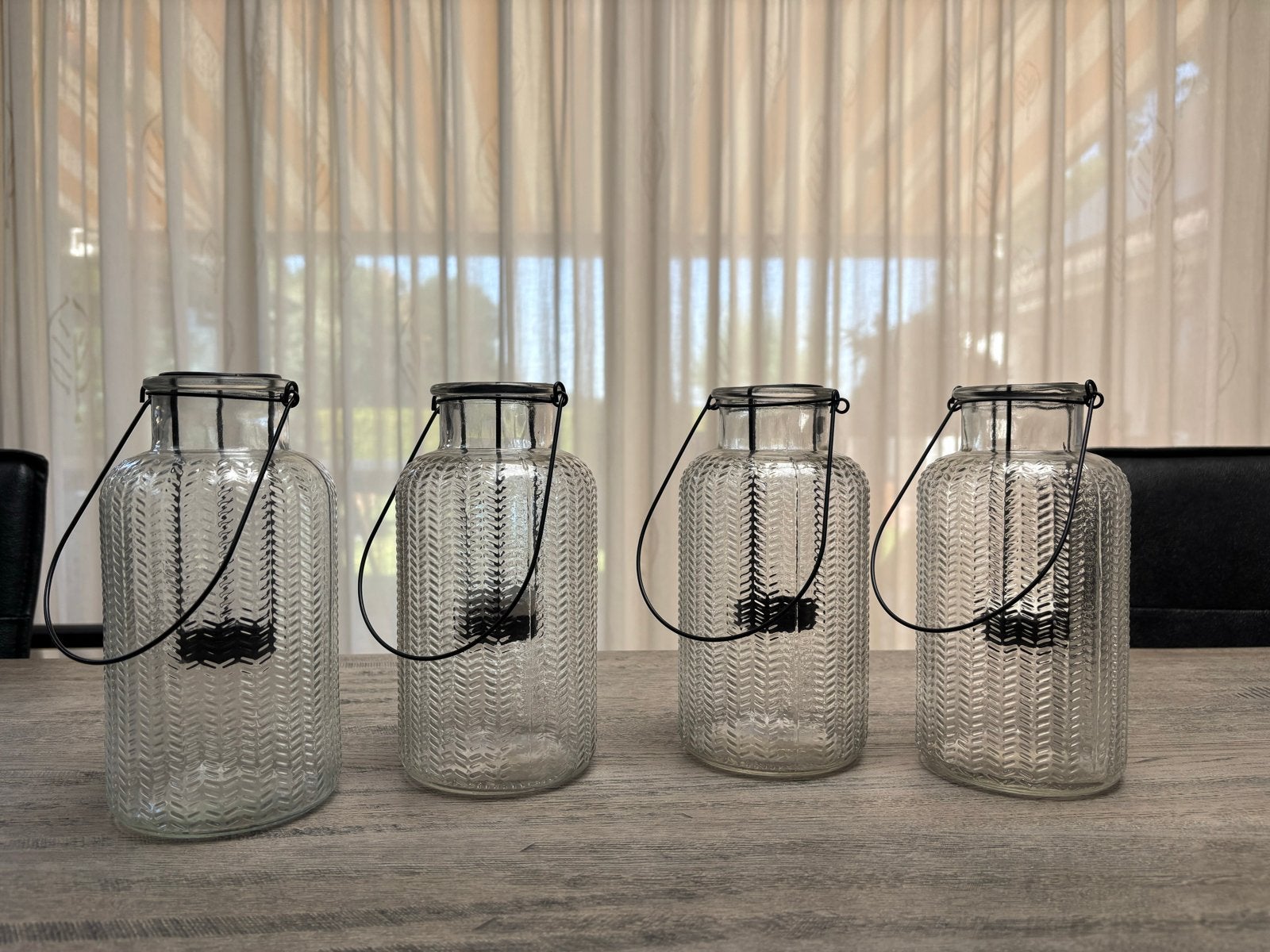 Set van 4 glazen lantaarns/windlichten, Huis en Inrichting, Woonaccessoires | Kandelaars en Kaarsen, Ophalen of Verzenden, Zo goed als nieuw