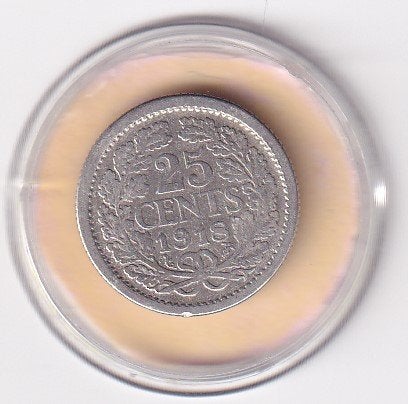 25 Cent 1918 met rand deukje, Postzegels en Munten, Munten | Nederland, Verzenden, Zilver, 25 cent, Koningin Wilhelmina