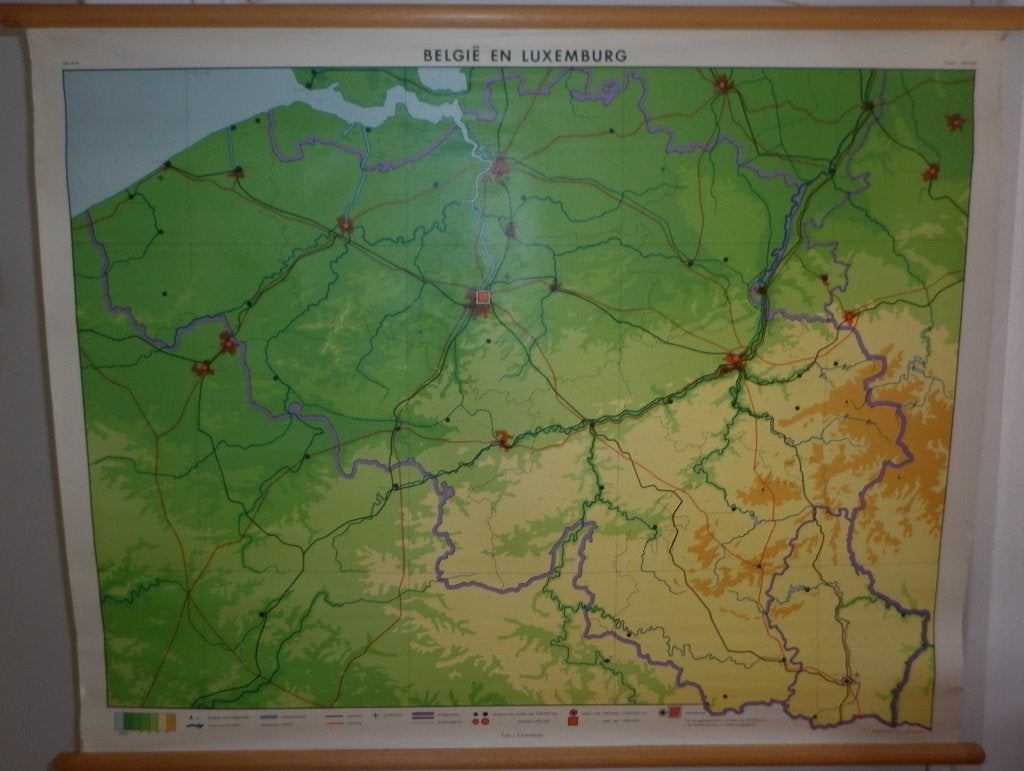 mooie schoolkaart / wandkaart Belgie en Luxemburg, Ophalen of Verzenden, Aardrijkskunde