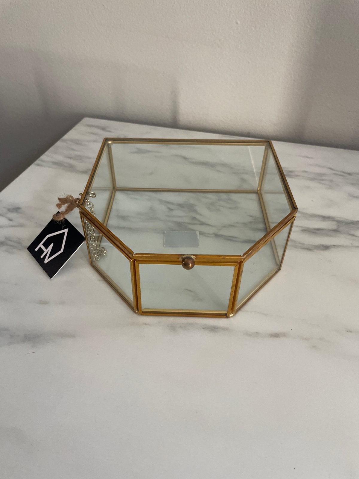 Glazen sieradendoosje/opbergdoosje met gouden rand, Ophalen of Verzenden, Zo goed als nieuw, Goud, Glas