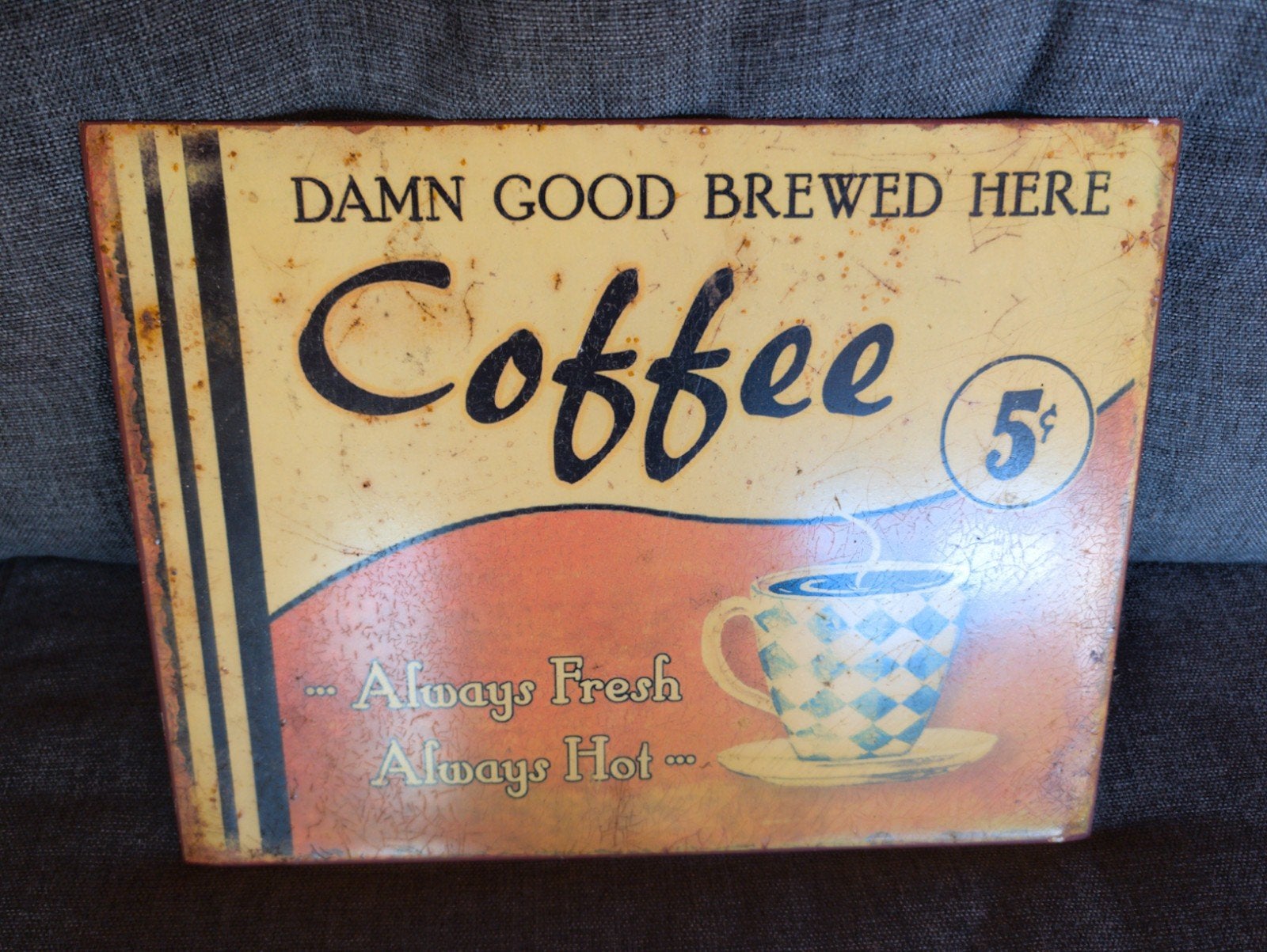 Vintage "Damn Good Coffee" metalen wandbord, Ophalen of Verzenden