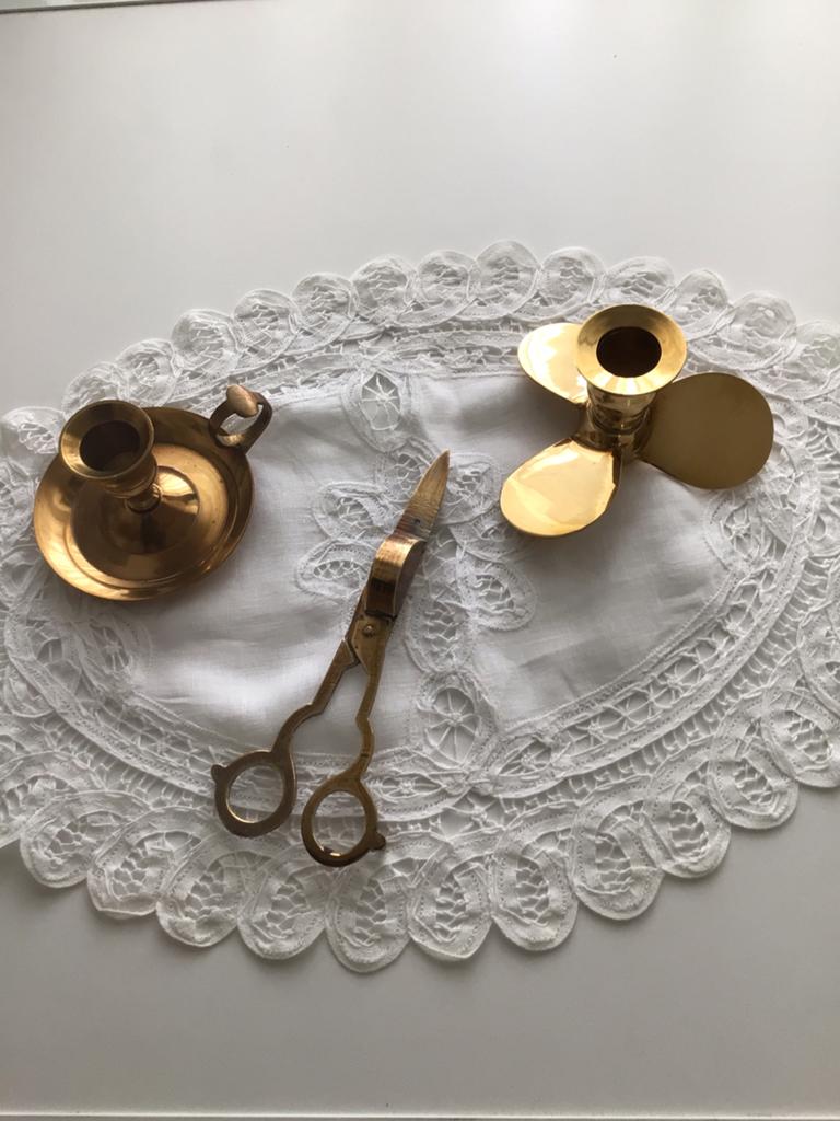 Vintage Koperen Kandelaars en Schaartje, Antiek en Kunst, Antiek | Kandelaars, Ophalen, Koper of Brons