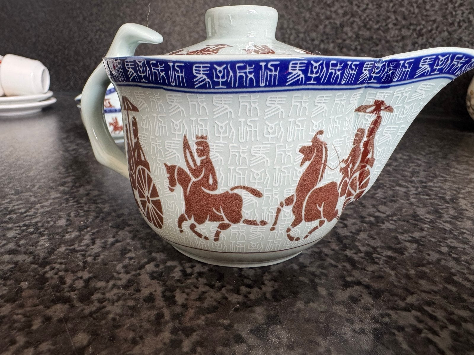Vintage Chinees theeservies met 5 kopjes en theepot, Ophalen of Verzenden