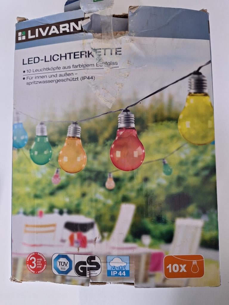 Led-Lichtsnoer met 10 gekleurde glazen lampjes, Minder dan 50 watt, Ophalen of Verzenden, Netvoeding, Glas