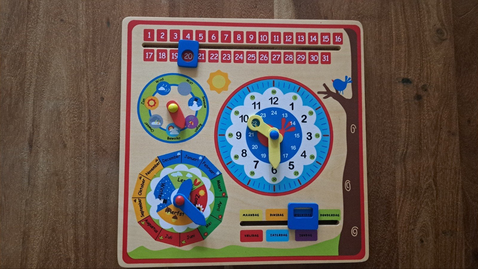 Educatieve houten klok: seizoenen, maanden, dagen, etc, Ophalen of Verzenden, Nieuw