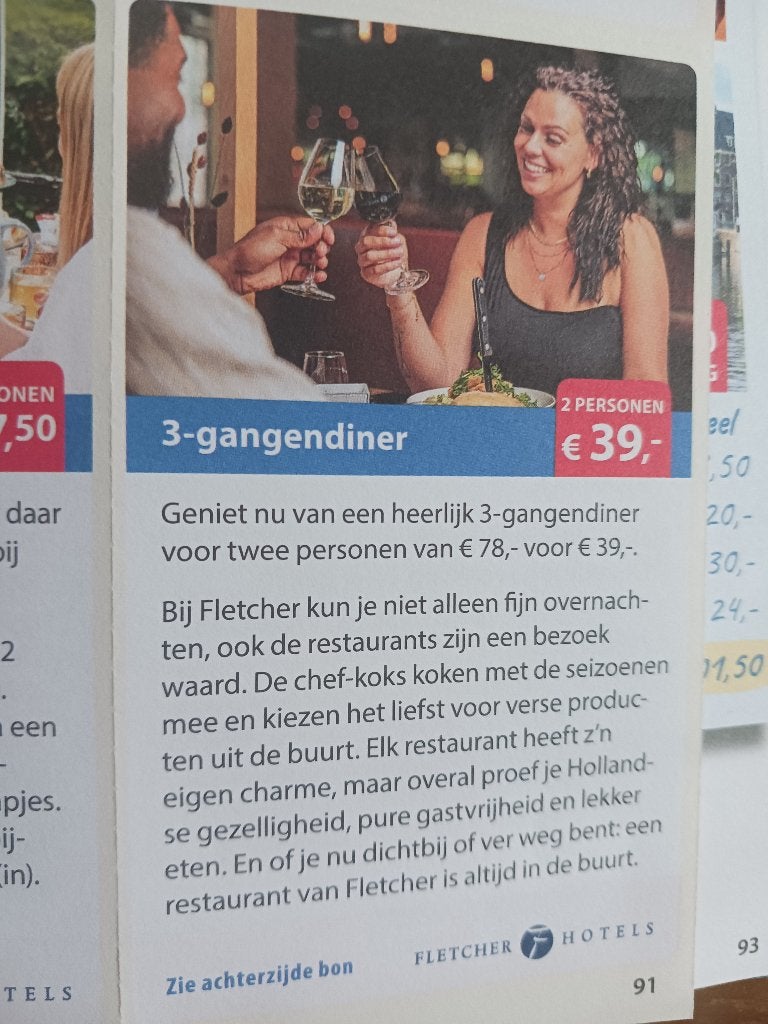 Voordeelbon: Fletcher 3-gangendiner 2 pers. € 39,00, Twee personen, Kortingsbon