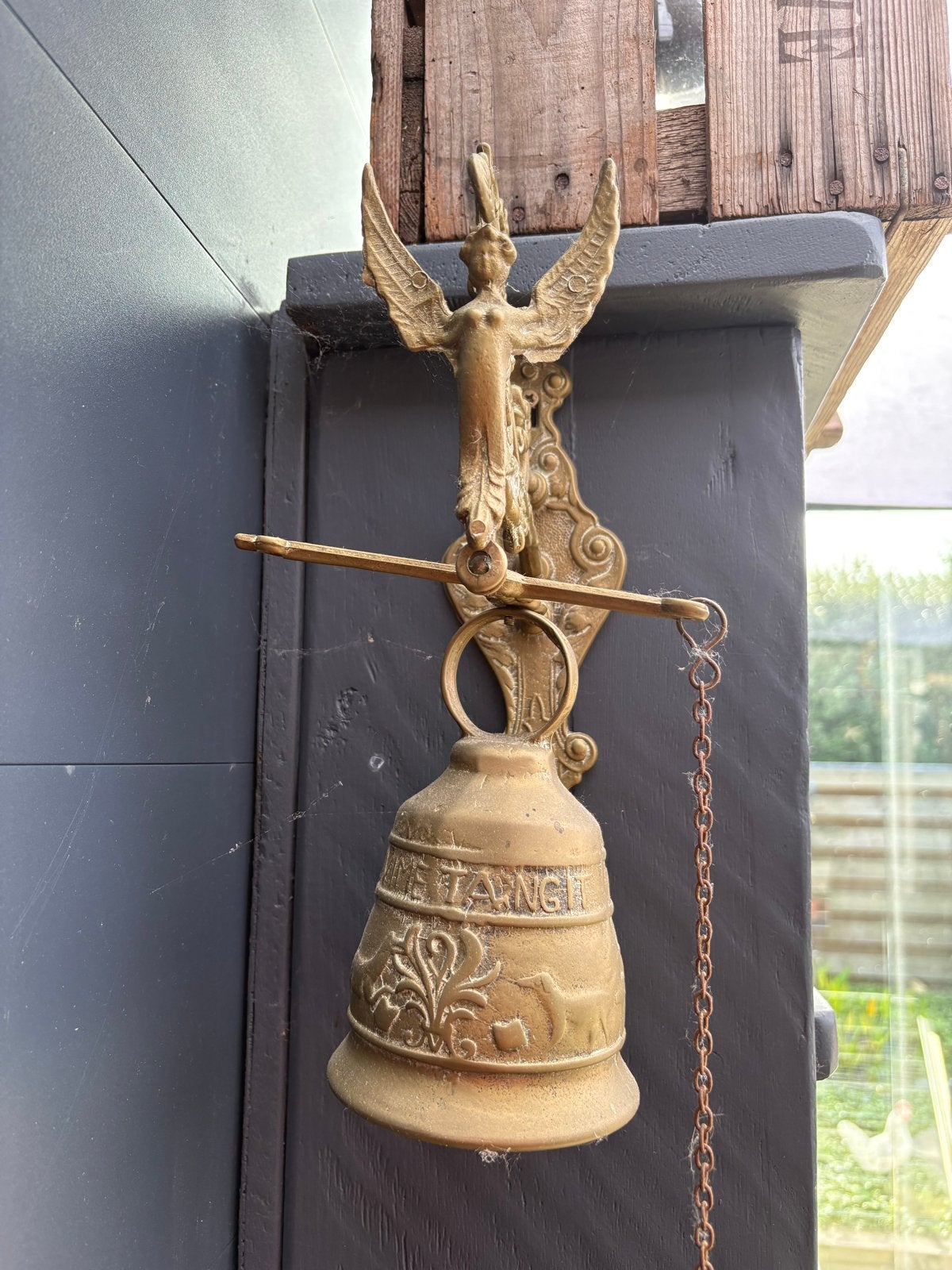 Antieke bronzen deurbel met engel of draken, Ophalen of Verzenden