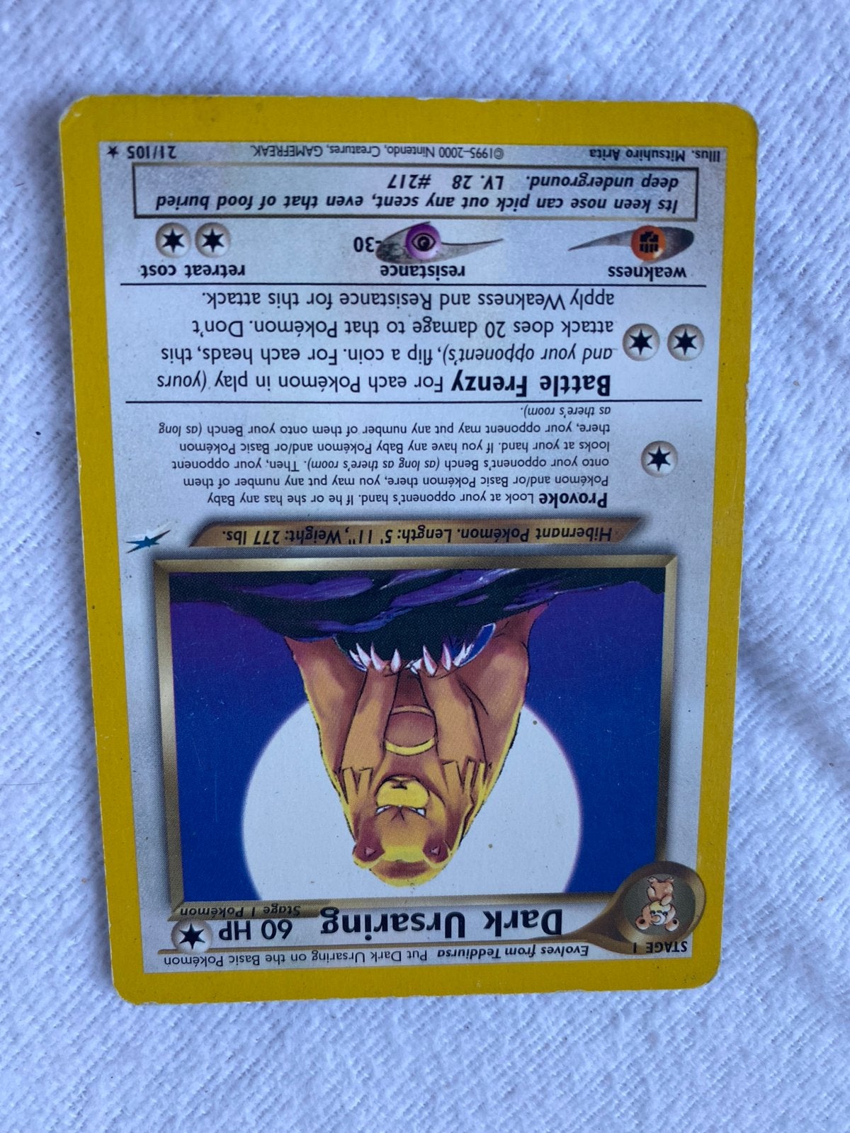 Dark Ursaring Pokémon Kaart - 21/105 Neo Discovery, Ophalen, Gebruikt, Losse kaart
