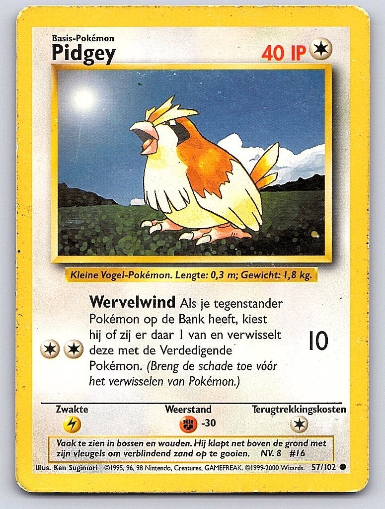 Pidgey 57/102 Common Base Set Nederlands, Hobby en Vrije tijd, Verzamelkaartspellen | Pokémon, Ophalen of Verzenden, Gebruikt