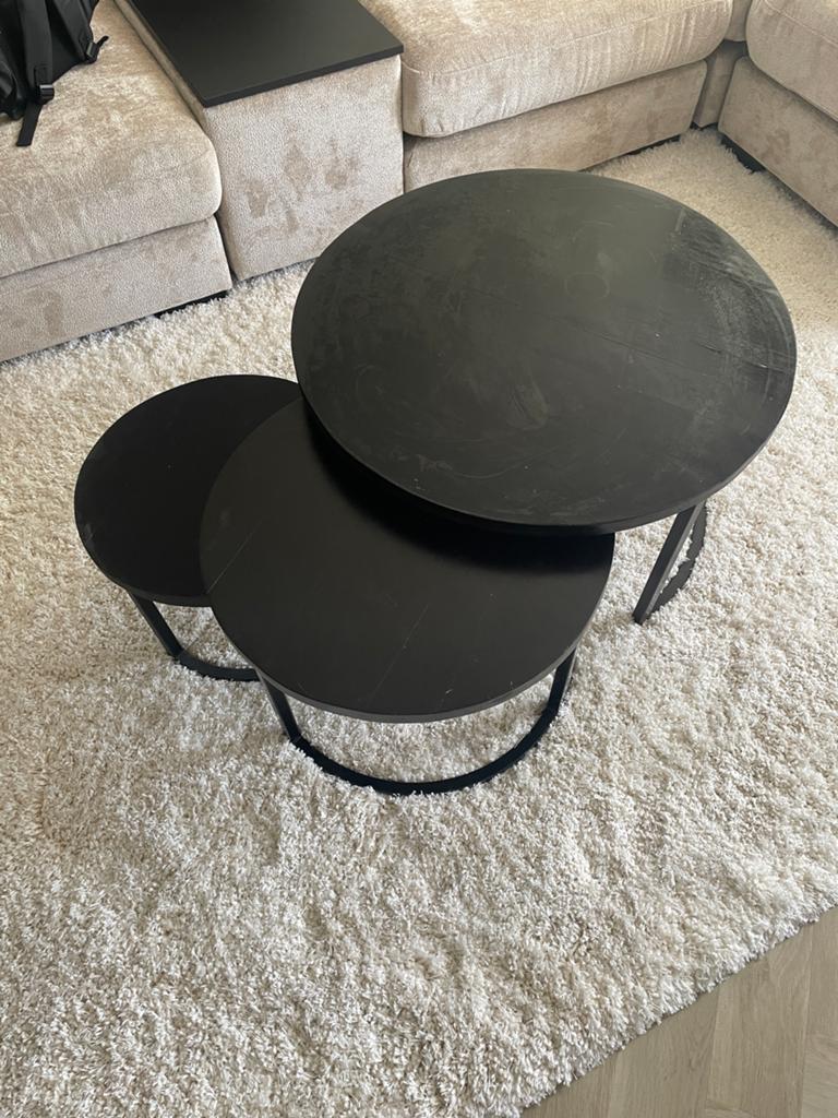 Salontafels Set van 3 - Rond Zwart Hout, Huis en Inrichting, Tafels | Salontafels, Ophalen, Gebruikt, 50 tot 100 cm, Rond