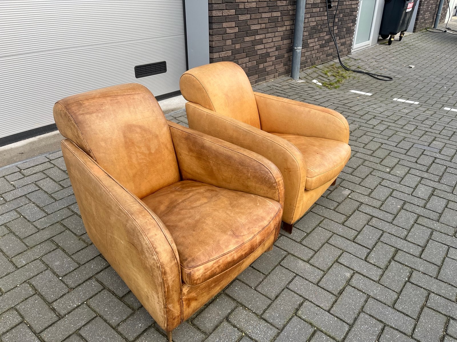 Molinari Why Not Fauteuils - Vintage Leer, Huis en Inrichting, Fauteuils, Gebruikt, Leer, 75 tot 100 cm, Ophalen