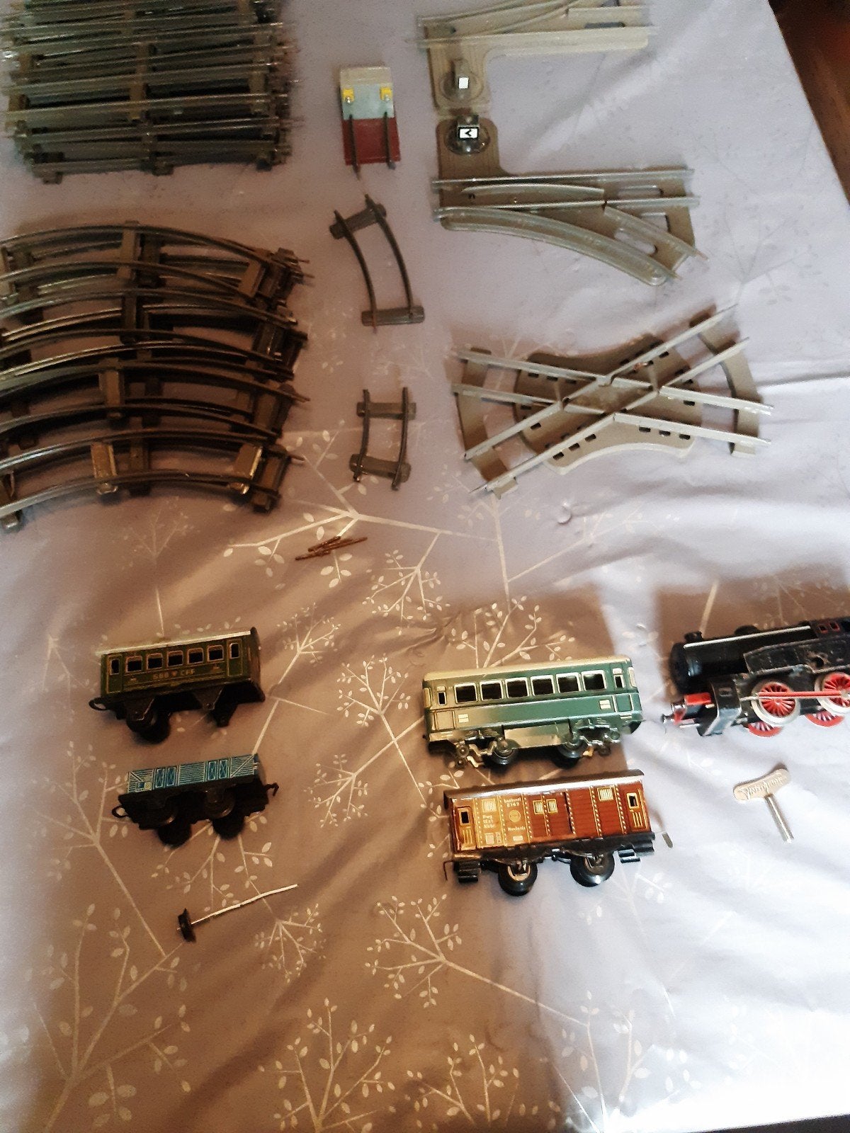 brocante blikken trein met rails e.d.rond 1950 Fleischmann, Ophalen of Verzenden, Gebruikt, Gelijkstroom, Fleischmann