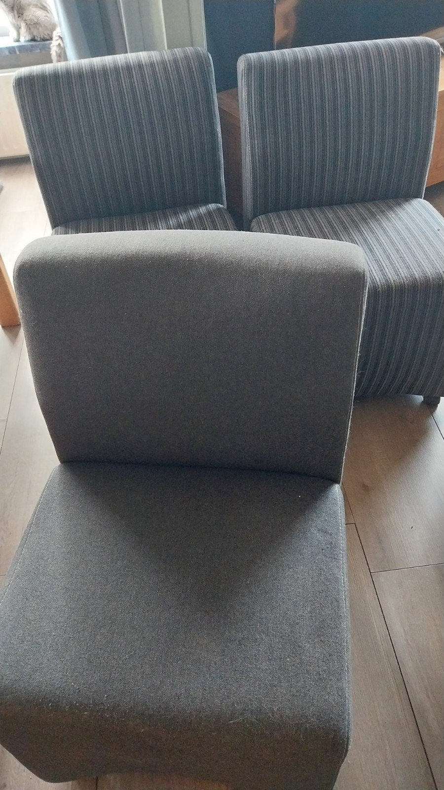 Set van 3 gestoffeerde eetkamerstoelen, Gebruikt, Drie, Ophalen of Verzenden, Modern