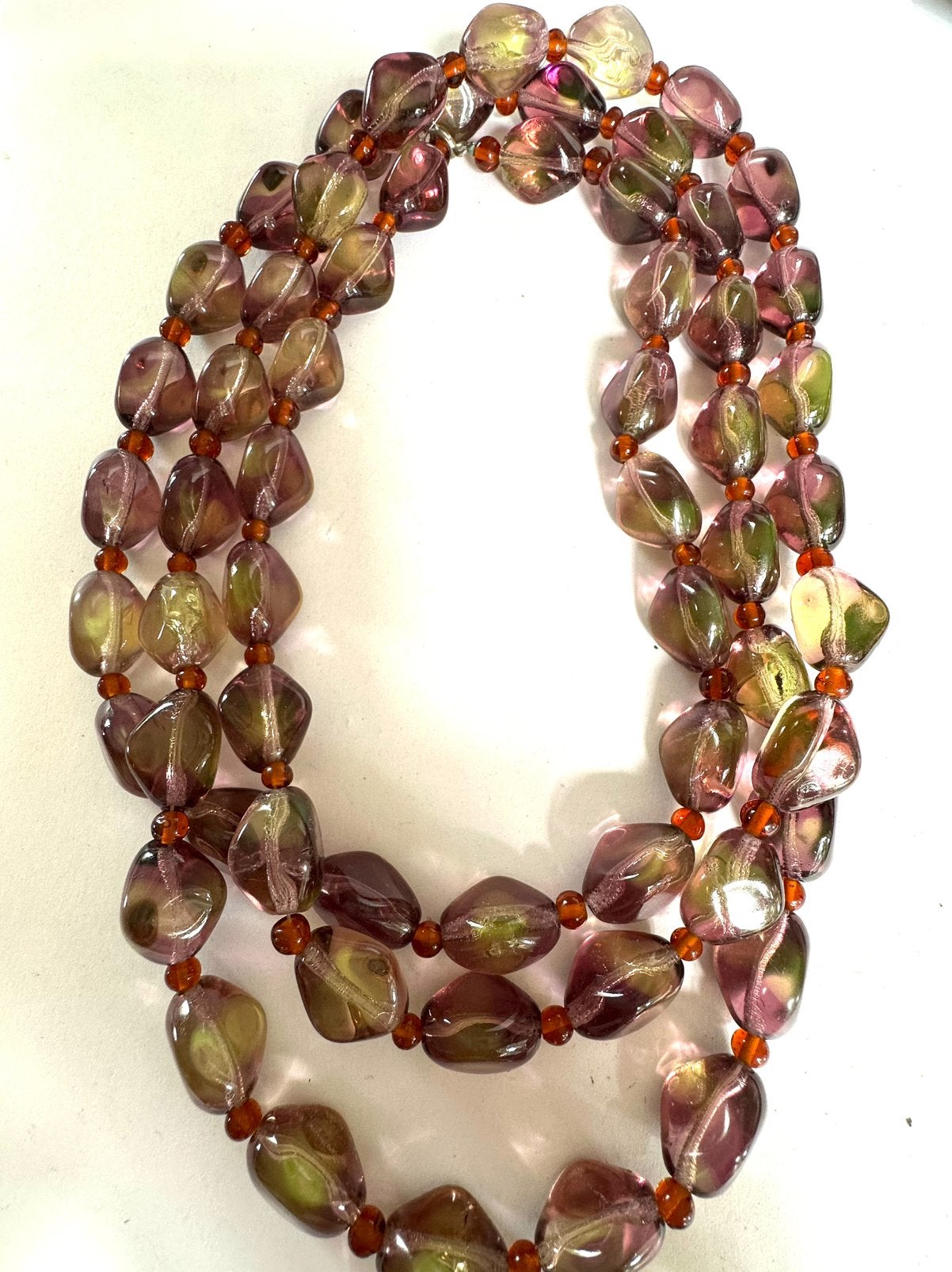 Antieke paars/groen uranium glas ketting, Verzenden, Overige materialen, Ketting