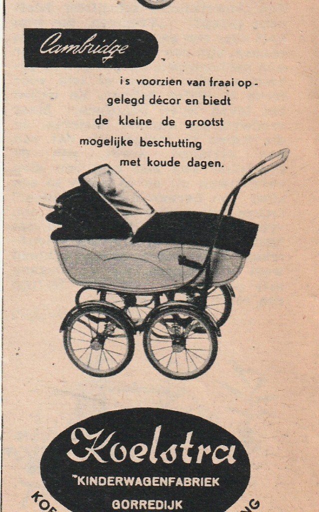 Retro reclame 1955 Koelstra kinderwagen Cambridge voor baby, Verzenden, Overige typen