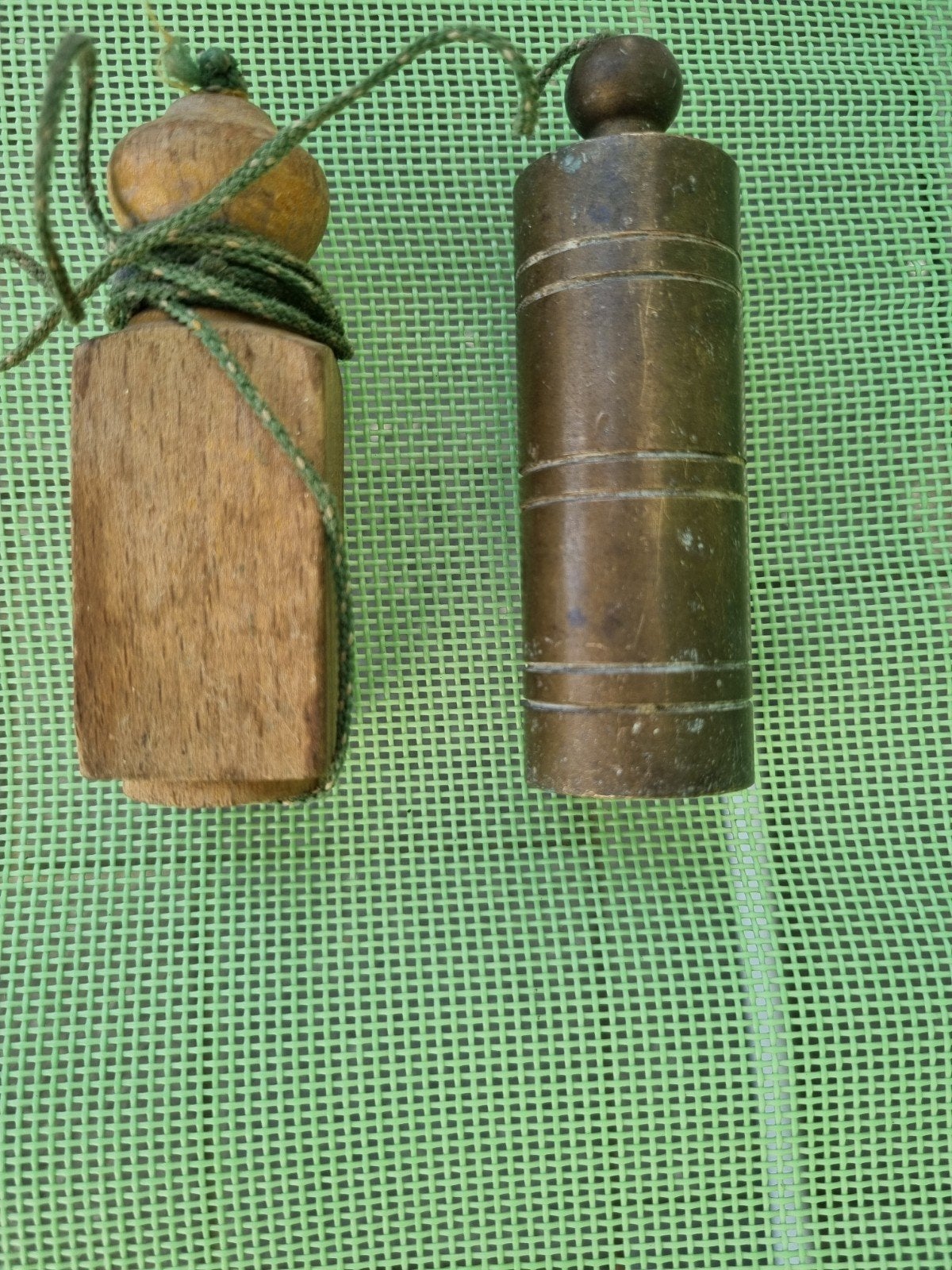 Antiek messing schietlood met houten klos, Ophalen of Verzenden