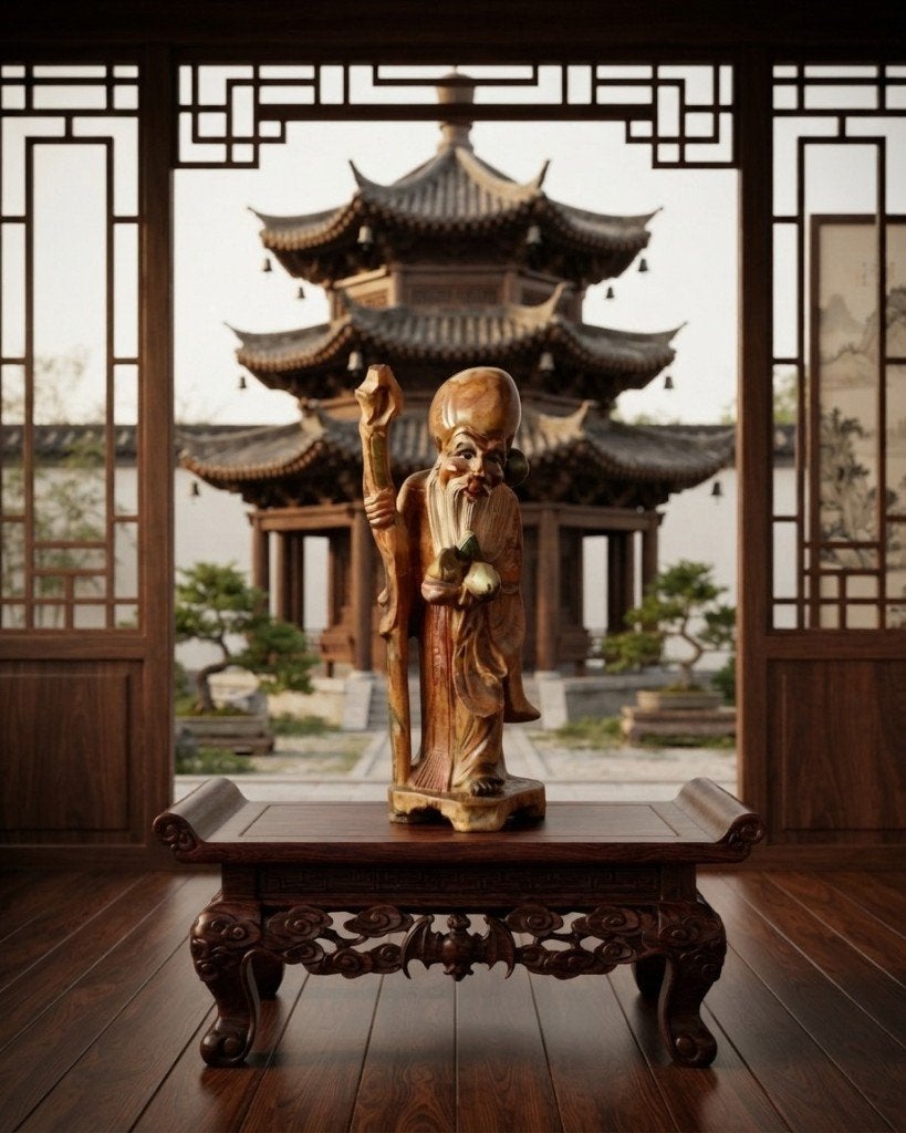 Vintage Shou Xing (Shou Lao) houten beeld, Antiek en Kunst, Verzenden