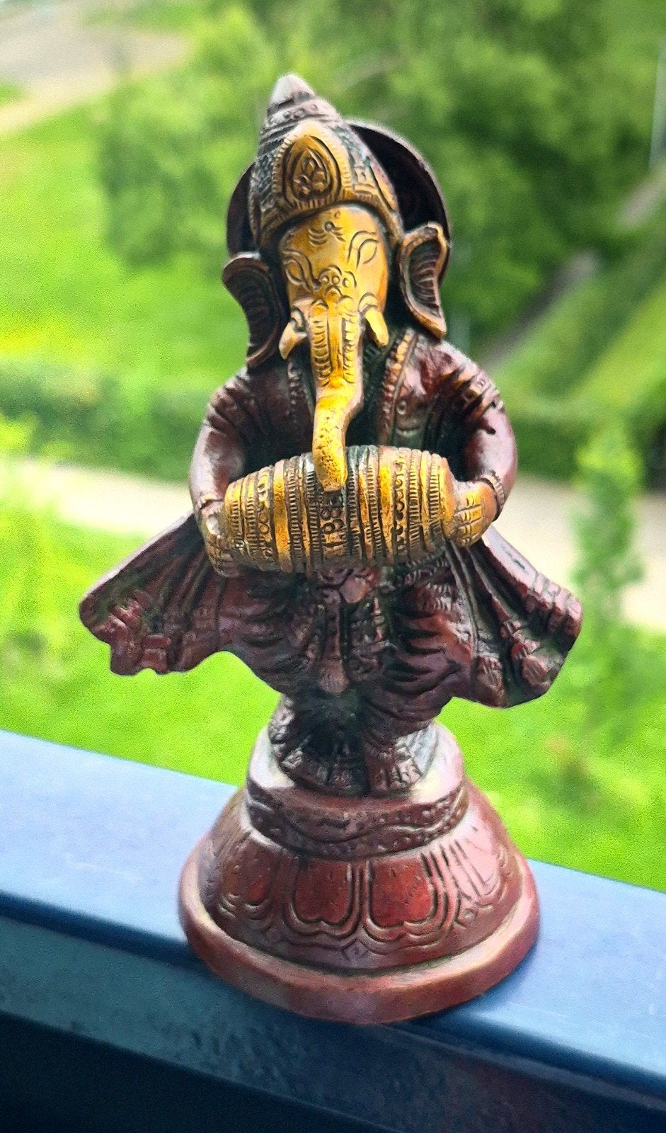 Ganesha met dholak bronzen beeld, Ophalen of Verzenden, Nieuw