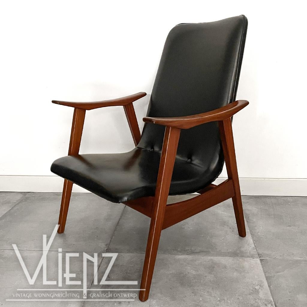 Midcentury, vintage fauteuil easy chair, Van Teeffelen, Webe, Huis en Inrichting, Fauteuils, Gebruikt, Hout, Stof, 50 tot 75 cm