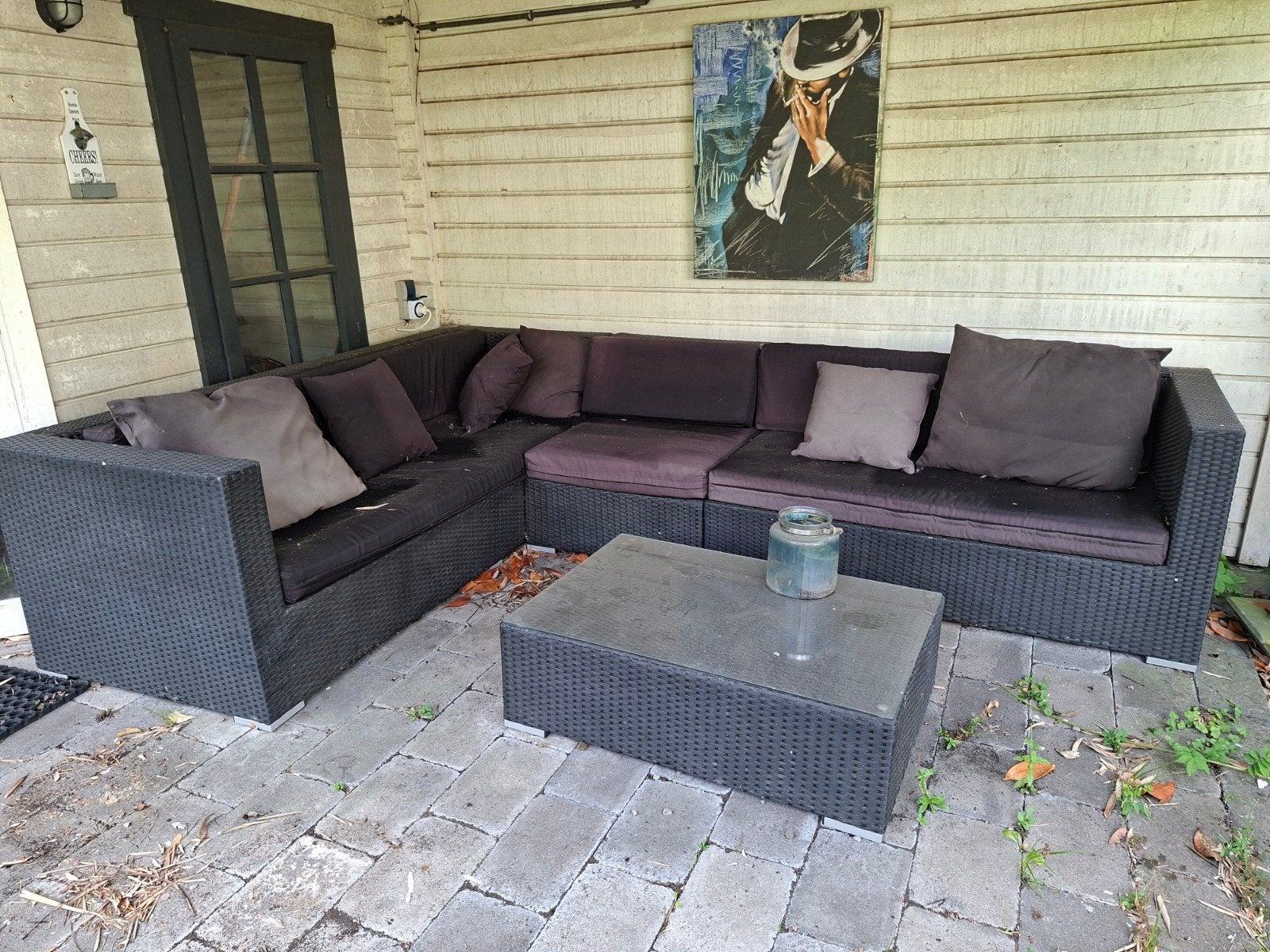 Loungeset met tafel, incl. losse kussens., Tuin en Terras, Ophalen, Gebruikt, Wicker, Loungeset
