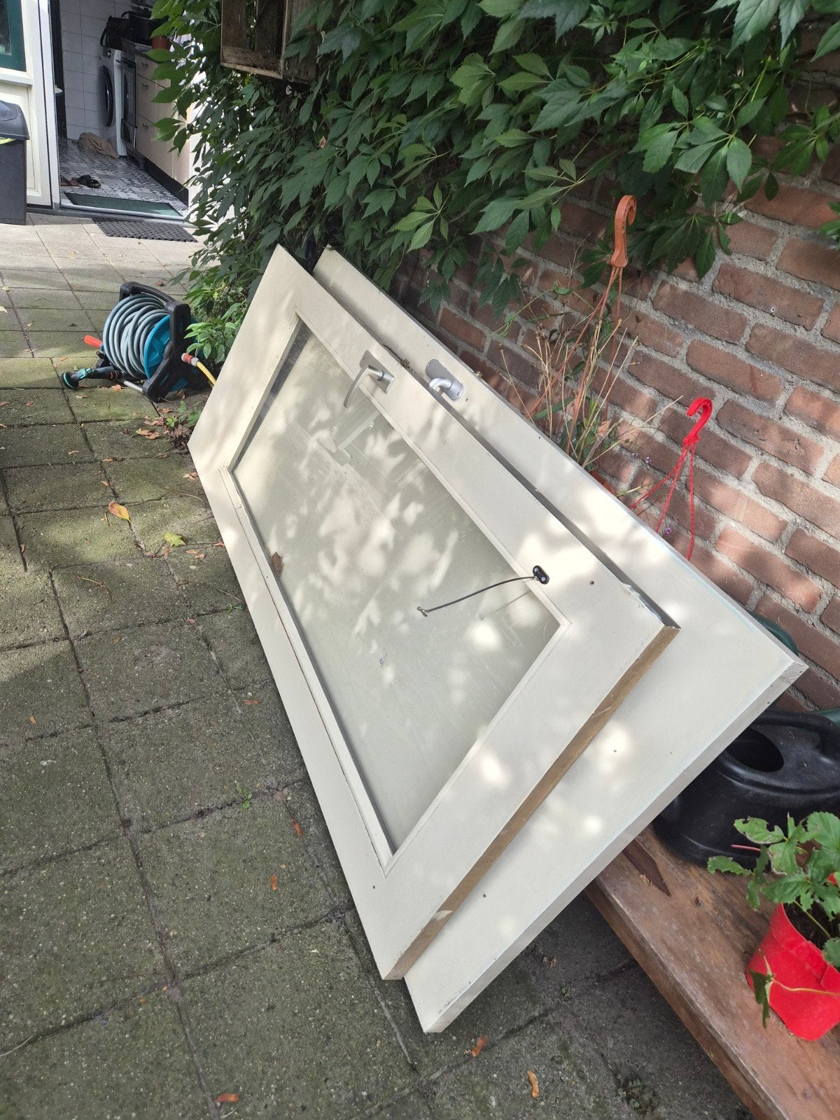 Gebruikte Binnendeuren 1 met Glas - Crème Wit/zwart, Ophalen, Gebruikt, 80 tot 100 cm, Buitendeur