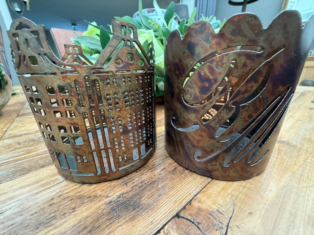 Rivièra Maison 2 x windlichtjes waxinelichten, Bruin, Verzenden, Nieuw, Metaal