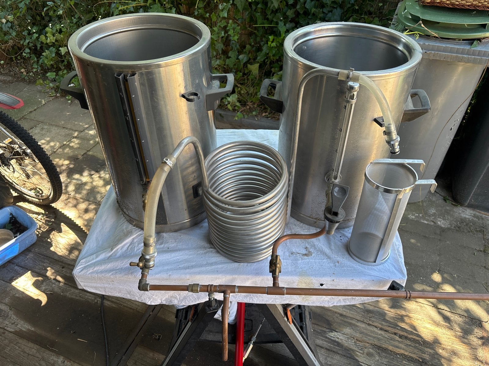 Bierbrouw installatie 2x10L met hop doseerder en koelspiraal, Ophalen of Verzenden, Gebruikt