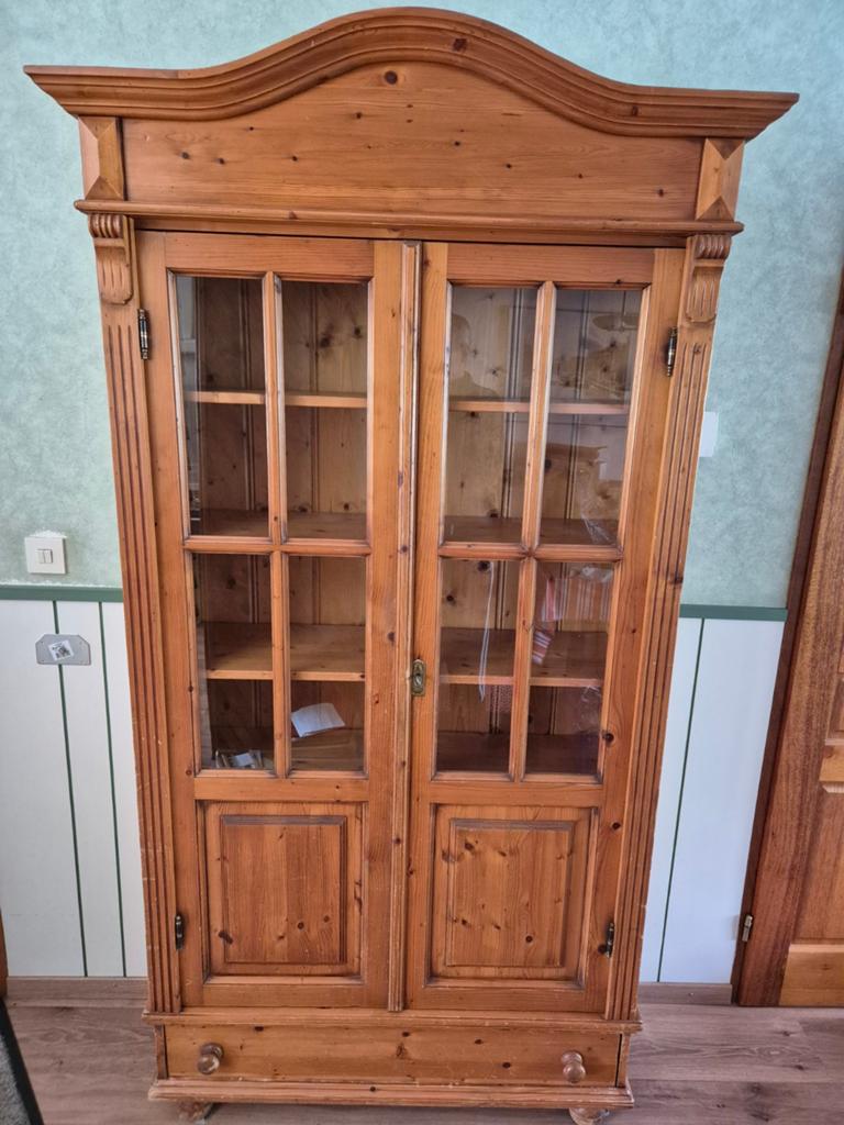 Antieke grenen vitrinekast met glas en lade, Antiek en Kunst, Antiek | Meubels | Kasten, Ophalen