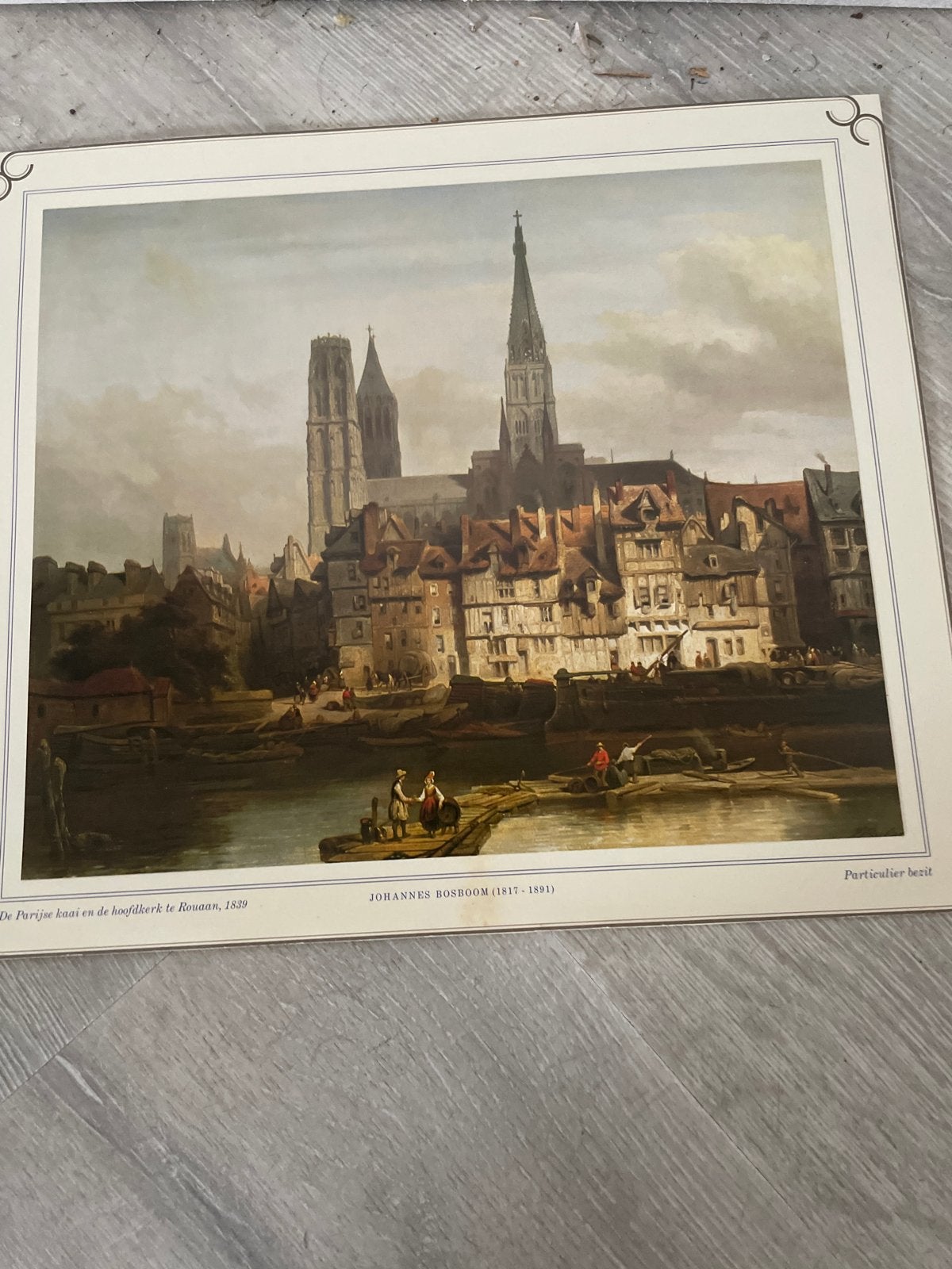 Johannes Bosboom - De Parijse kaai en de hoofdkerk te Rouaan, Antiek en Kunst, Ophalen of Verzenden, Klassiek, Print, Papier