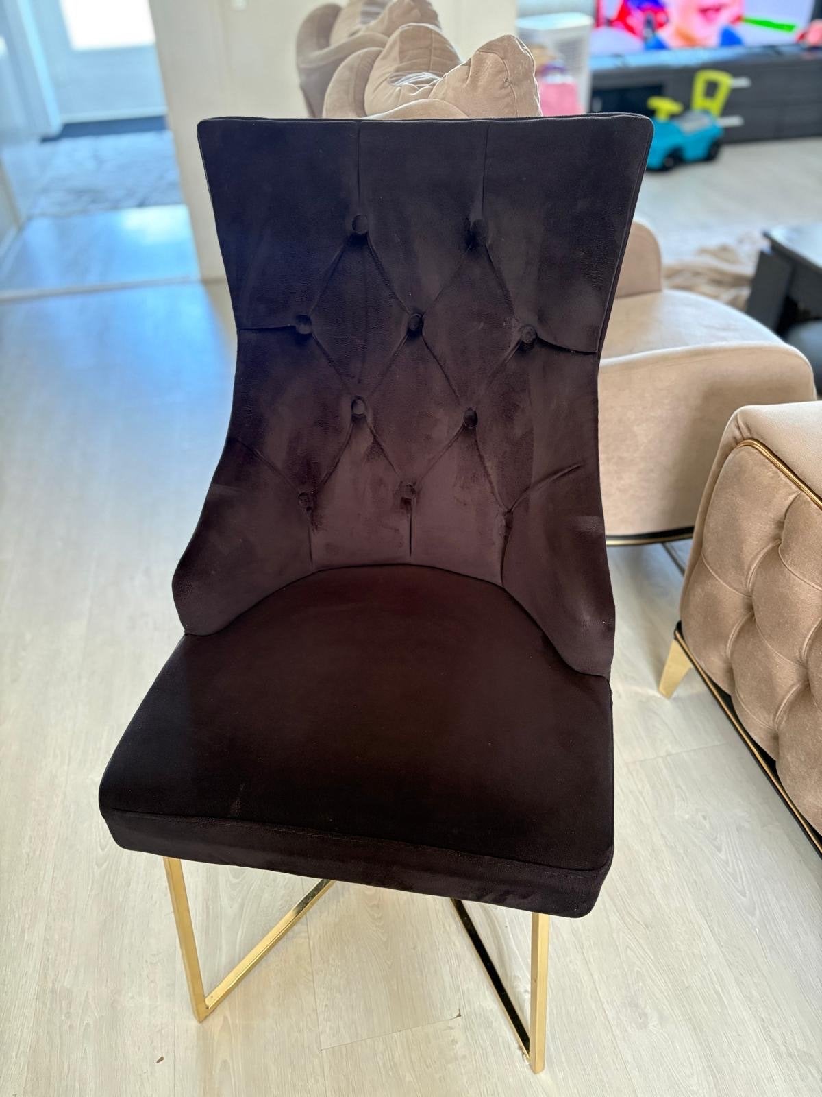 Zwarte eetkamerstoelen met gouden poten, Huis en Inrichting, Stoelen, Zo goed als nieuw, Vijf, Zes of meer stoelen, Stof, Zwart