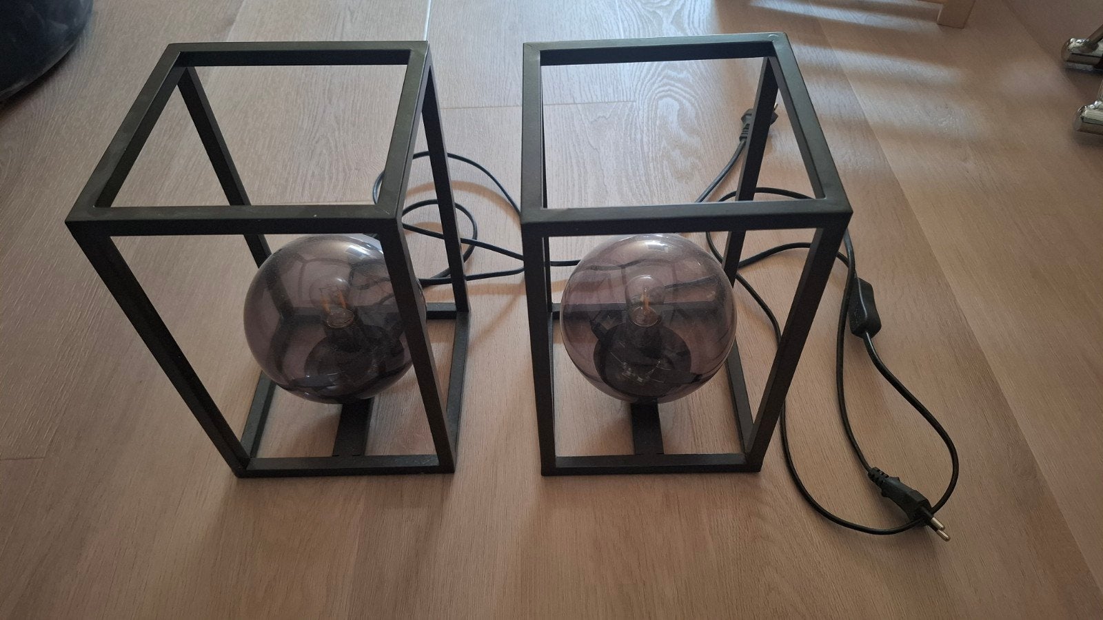 Set van 2 industriële tafellampen met bollen (24cm x 15cm), Ophalen, Gebruikt, Overige merken, 24 cm