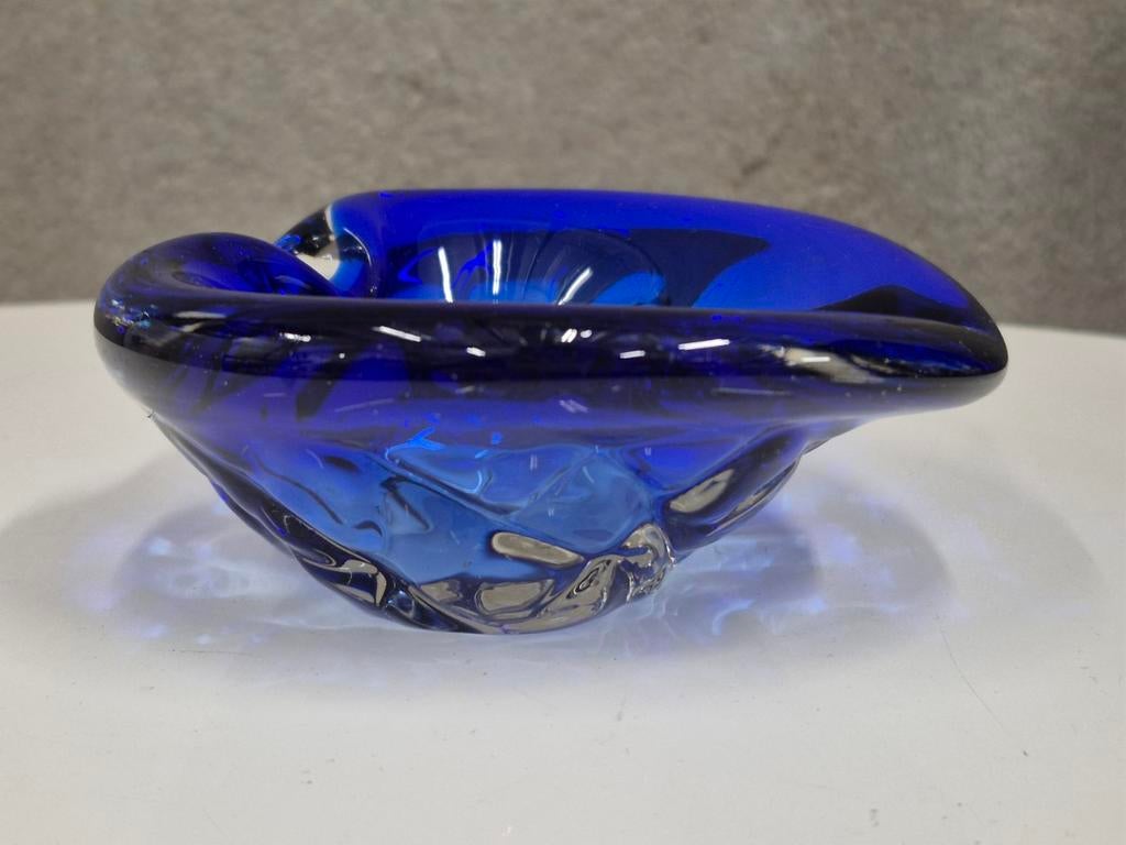 Vintage Kobaltblauwe glazen Schaal Mid Century Modern, Schaal, Rond, Ophalen of Verzenden, Glas