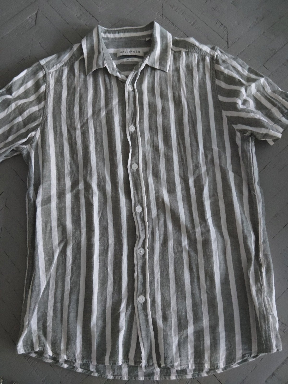 Overhemd korte mouw maat S Hallinger in nieuwstaat, Kleding | Heren, Ophalen of Verzenden, Zo goed als nieuw, Grijs, Hallinger