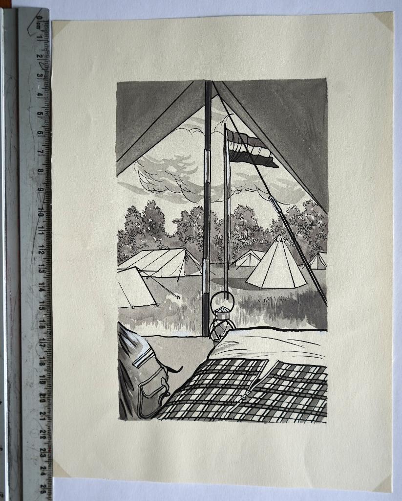 scouting padvinderij Aquarel tent vlag jaren 30 vorige eeuw, Verzamelen, Scouting, Ophalen of Verzenden, Gebruikt, Embleem, Speld of Insigne