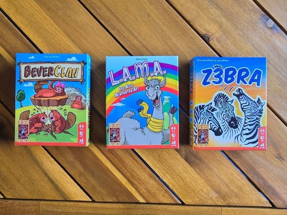 Bordspellen: BeverClan, L.A.M.A. en Z3BRA, Een of twee spelers, Ophalen of Verzenden, Zo goed als nieuw, 999 Games