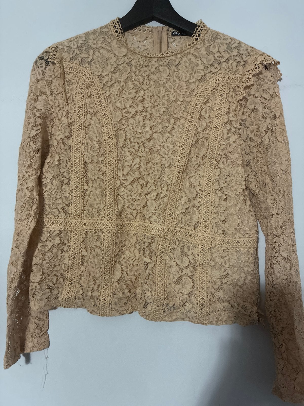 Zara Kanten Blouse - Beige/Roze - Maat M, Ophalen of Verzenden, Zo goed als nieuw, Maat 38/40 (M), Beige