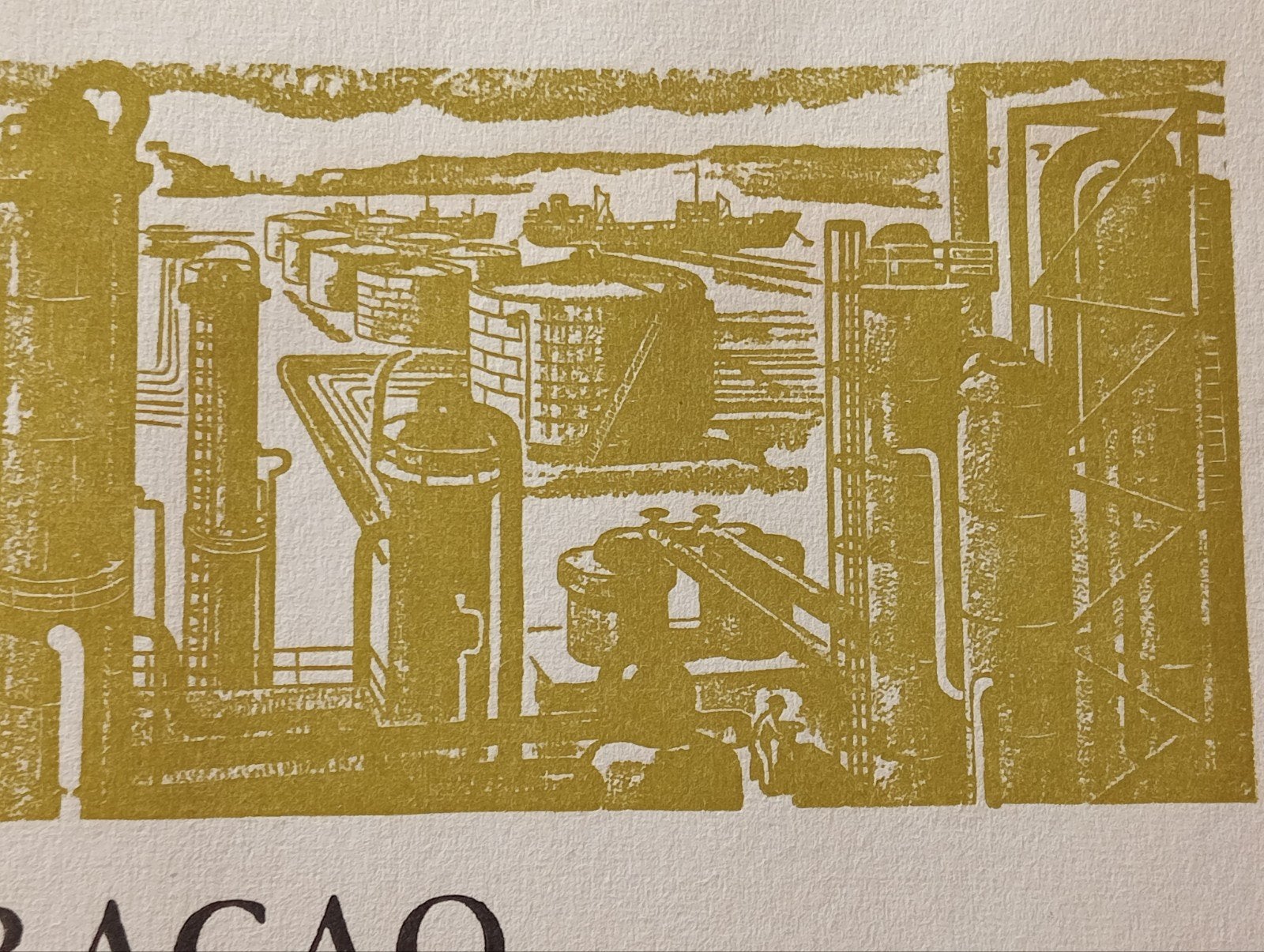 Curaçao lithografisch boek vignet Industriële installaties, Ophalen of Verzenden