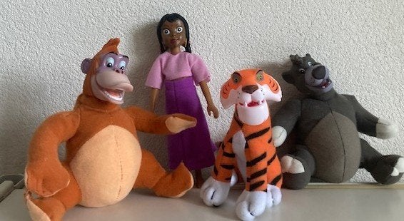 4 Disney poppen, Jungle book poppen, Verzamelen, Ophalen of Verzenden, Leeuwenkoning of Jungle Boek, Zo goed als nieuw, Beeldje of Figuurtje