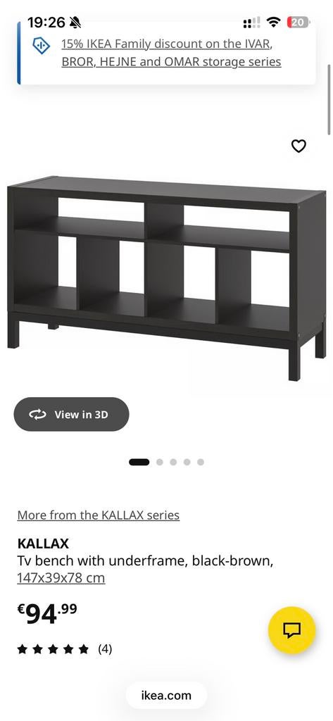 KALLAX Tv bench with underframe, black-brown, 100 tot 150 cm, Nieuw, Ophalen of Verzenden, Minder dan 100 cm