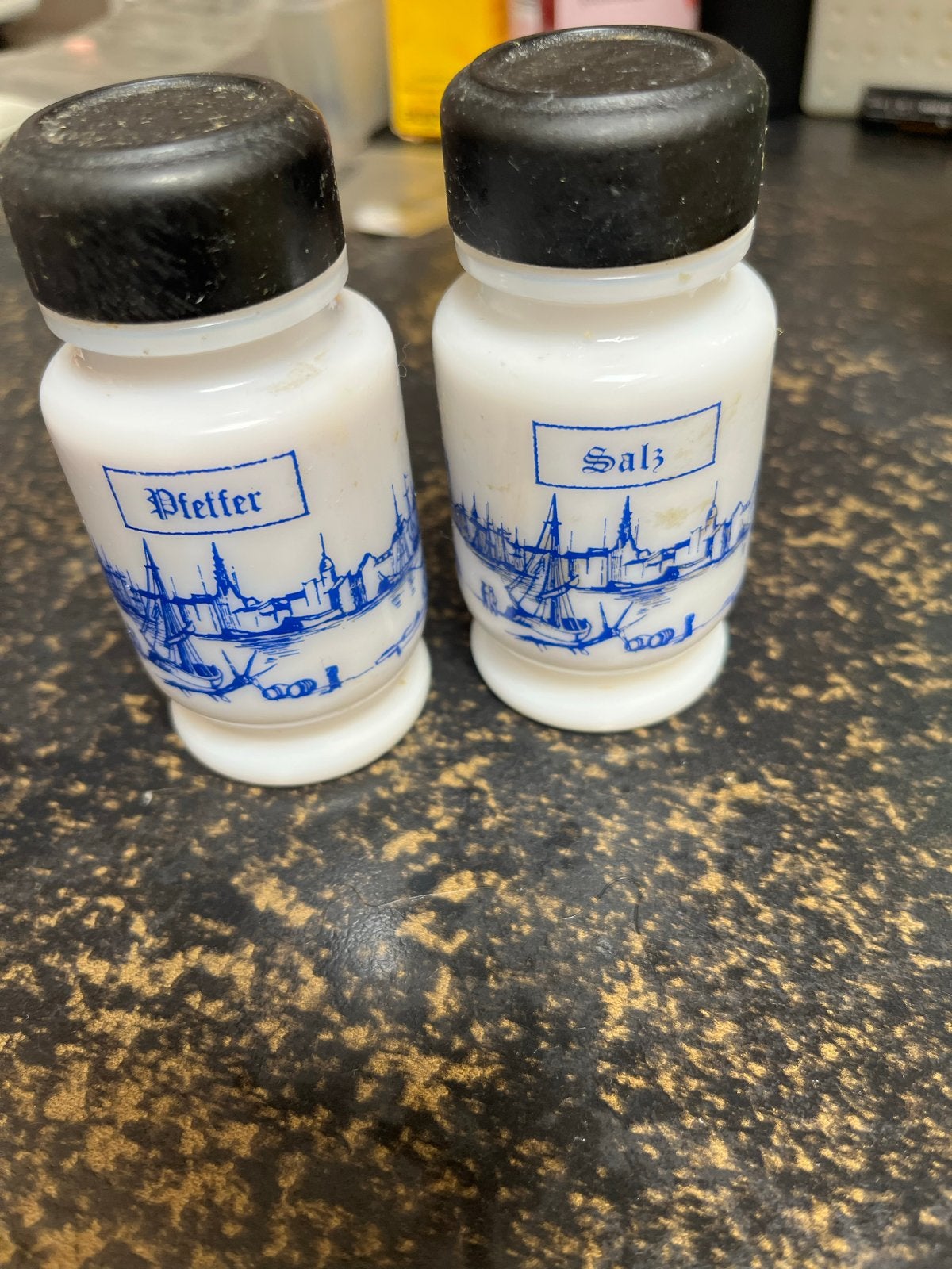 Vintage Peper- en Zoutvaatjes met Delfts Blauw Motief, Ophalen, Wit, Overige merken, Glas