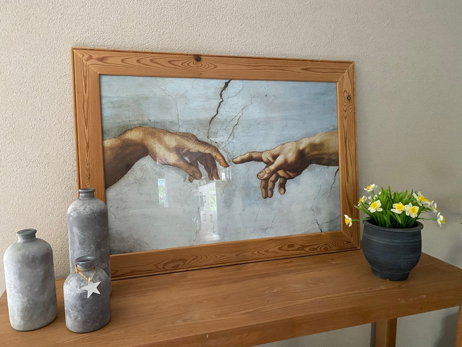 Prachtig handgemaakt schilderij met glas - Blikvanger, Antiek en Kunst, Kunst | Schilderijen | Klassiek, Achter glas, Ophalen of Verzenden